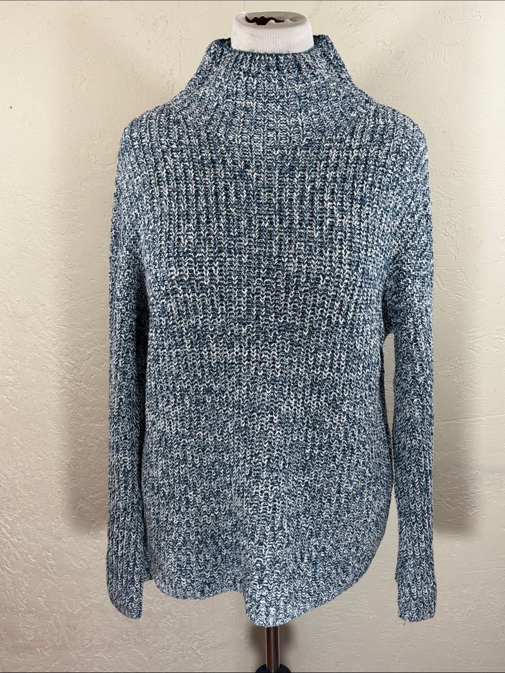 Caslon Blue & White Marled Turtleneck Sweater